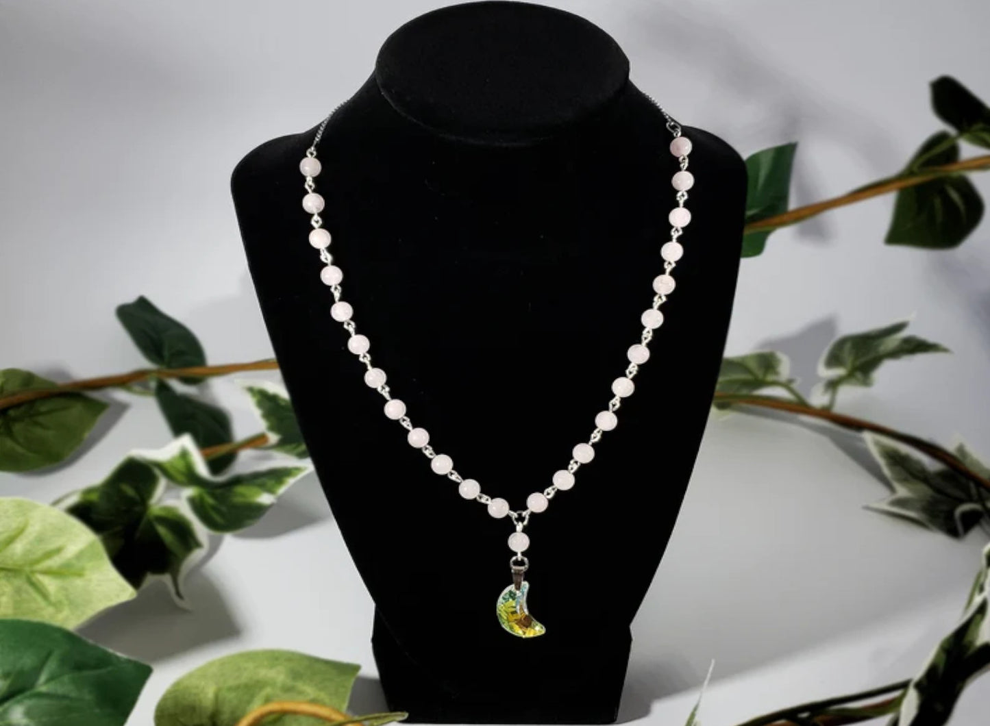 Moon Goddess Rose quartz Bead Necklace